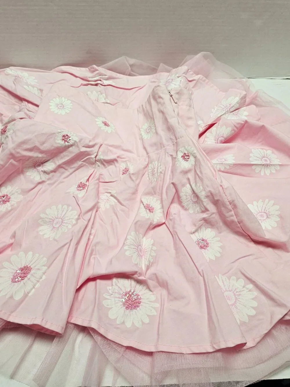 The Childrens Place Girls Pink Skirt Flare Tulle Under Sequins Flowers 3D Size 5